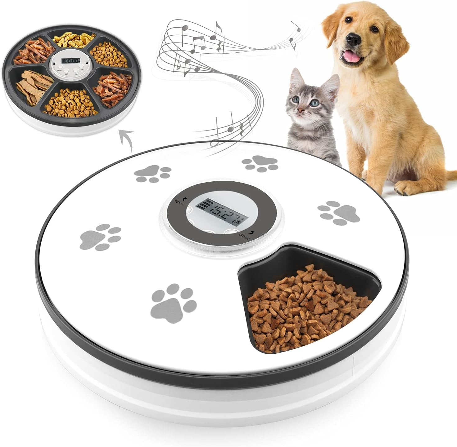 Automatic Cat Food Dispenser, Auto Cat Feeder - 6 Meals Pet Wet Food Dispenser for Small Dog with Programmable Timer Portion Control Timed Cat Feeder with Voice Reminder