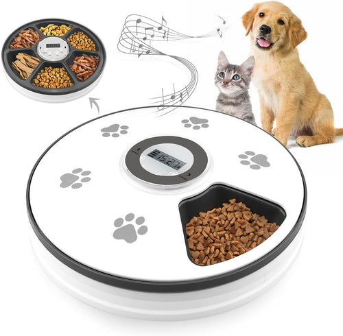 Automatic Cat Food Dispenser, Auto Cat Feeder - 6 Meals Pet Wet Food Dispenser for Small Dog with Programmable Timer Portion Control Timed Cat Feeder with Voice Reminder